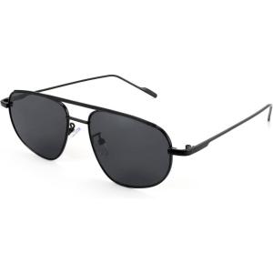 FEISEDY Retro Trendy Aviator Sunglasses Women Men 90s Small Vintage Glasses Stylish Gold Metal Oval Sunglasses B2906(001 Black Frame/Gray Lens)