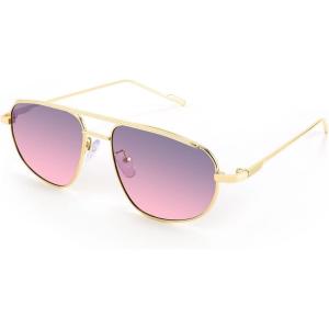 FEISEDY Retro Trendy Aviator Sunglasses Women Men 90s Small Vintage Glasses Stylish Gold Metal Oval Sunglasses B2906(003 Gold Frame/Gray Pink Lens)