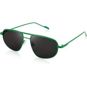 FEISEDY Retro Trendy Aviator Sunglasses Women Men 90s Small Vintage Glasses Stylish Gold Metal Oval Sunglasses B2906(007 Green Frame/Gray Lens)