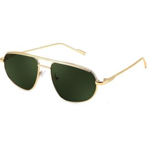 FEISEDY Retro Trendy Aviator Sunglasses Women Men 90s Small Vintage Glasses Stylish Gold Metal Oval Sunglasses B2906(Gold Frame/Blackish Green Lens)