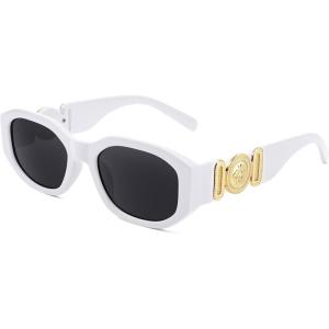 FEISEDY Retro Trendy Rectangle Sunglasses Women Men Vintage 90s Small Narrow Square Sunglasses B2322(003 White Frame/Gray Lens)