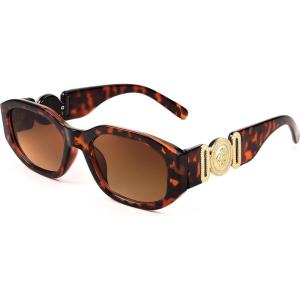 FEISEDY Retro Trendy Rectangle Sunglasses Women Men Vintage 90s Small Narrow Square Sunglasses B2322(004 Leopard Frame/Tea Lens)