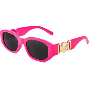 FEISEDY Retro Trendy Rectangle Sunglasses Women Men Vintage 90s Small Narrow Square Sunglasses B2322(005 Rose Red Frame/Gray Lens)