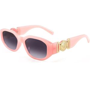 FEISEDY Retro Trendy Rectangle Sunglasses Women Men Vintage 90s Small Narrow Square Sunglasses B2322(006 Pink Frame/Gradient Gray Lens)