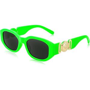 FEISEDY Retro Trendy Rectangle Sunglasses Women Men Vintage 90s Small Narrow Square Sunglasses B2322(Fluorescent Green Frame/Gray Lens)
