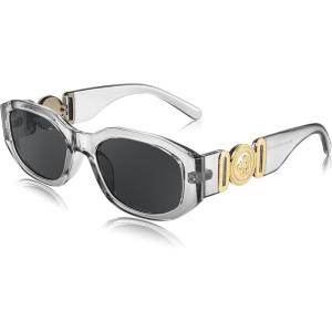 FEISEDY Retro Trendy Rectangle Sunglasses Women Men Vintage 90s Small Narrow Square Sunglasses B2322(Transparent Gray Frame/Gray Lens)