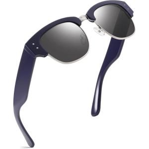 FEISEDY Semi-Rimless Sunglasses for Men Women Classic Sun Glasses Retro Metal Frame Shades UV400 Protection B0185(Blue Frame & Black Lens)