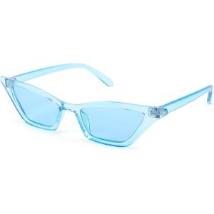 FEISEDY Small Cat Eye Sunglasses Vintage Square Shade Women Eyewear B2291(Transparent Blue / Blue Lens)