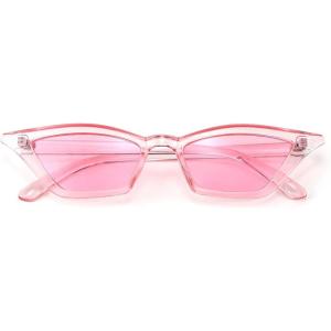 FEISEDY Small Cat Eye Sunglasses Vintage Square Shade Women Eyewear B2291(Transparent Pink / Pink Lens)