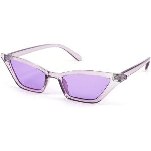 FEISEDY Small Cat Eye Sunglasses Vintage Square Shade Women Eyewear B2291(Transparent Purple / Purple Lens)