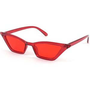 FEISEDY Small Cat Eye Sunglasses Vintage Square Shade Women Eyewear B2291(Transparent Red / Red Lens)