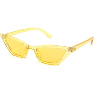 FEISEDY Small Cat Eye Sunglasses Vintage Square Shade Women Eyewear B2291(Transparent Yellow / Yellow Lens)