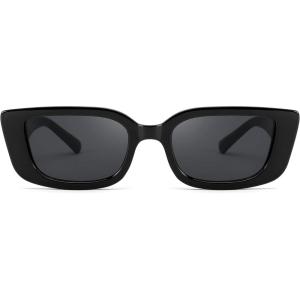 FEISEDY Small Rectangle Sunglasses for Women Men Vintage Trendy Y2K Rectangular Sunglasses B9066(Black)