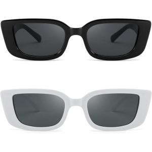 FEISEDY Small Rectangle Sunglasses for Women Men Vintage Trendy Y2K Rectangular Sunglasses B9066(Black+white)