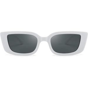FEISEDY Small Rectangle Sunglasses for Women Men Vintage Trendy Y2K Rectangular Sunglasses B9066(White)