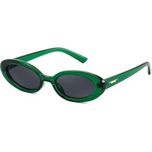 FEISEDY Small Retro Oval Cateye Sun Glasses for Women and Teens with Small Face, 90s Style Glasses B4172(Green)