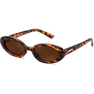 FEISEDY Small Retro Oval Cateye Sun Glasses for Women and Teens with Small Face, 90s Style Glasses B4172(Leopard)