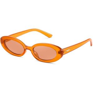 FEISEDY Small Retro Oval Cateye Sun Glasses for Women and Teens with Small Face, 90s Style Glasses B4172(Orange)