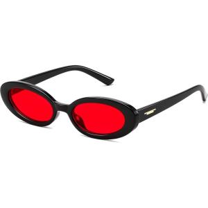 FEISEDY Small Retro Oval Cateye Sun Glasses for Women and Teens with Small Face, 90s Style Glasses B4172(Red)