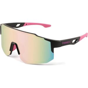 FEISEDY Sports Sunglasses for Men, Women and Teens – Baseball, Biking, Cycling UV400 Protection B2388(008-black Pink)
