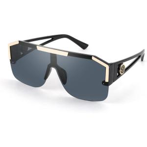 FEISEDY Square Oversized Sunglasses for Men Women, Flat Top Shield One Piece Lens Sun Glasses Shades B2765(Black)