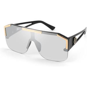FEISEDY Square Oversized Sunglasses for Men Women, Flat Top Shield One Piece Lens Sun Glasses Shades B2765(Black Frame Grey Lens)
