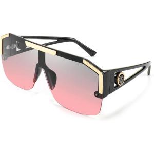 FEISEDY Square Oversized Sunglasses for Men Women, Flat Top Shield One Piece Lens Sun Glasses Shades B2765(Black Frame Grey Pink Lens)