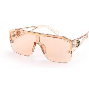 FEISEDY Square Oversized Sunglasses for Men Women, Flat Top Shield One Piece Lens Sun Glasses Shades B2765(Champagne Pink)