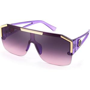 FEISEDY Square Oversized Sunglasses for Men Women, Flat Top Shield One Piece Lens Sun Glasses Shades B2765(Crystal Violet)