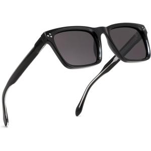 FEISEDY Square Sunglasses For Men Women Polarized Trendy Chunky Thick Frame Rectangle Shades Sun Glasses UV400 B0294(Black/Grey)