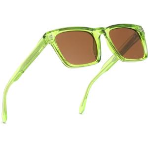 FEISEDY Square Sunglasses For Men Women Polarized Trendy Chunky Thick Frame Rectangle Shades Sun Glasses UV400 B0294(Green/Brown)