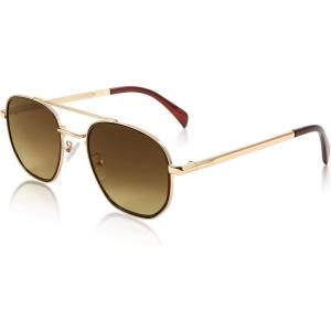 FEISEDY Sunglasses Aviator Men Women 70s Sun Glasses Square Frame UV400 Protection B2953(Golden Frame & Brown Gradient Lens)