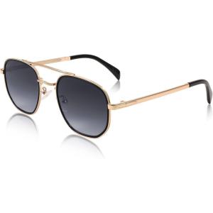 FEISEDY Sunglasses Aviator Men Women 70s Sun Glasses Square Frame UV400 Protection B2953(Golden Frame & Grey Gradient Lens)