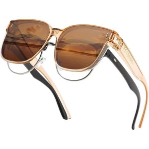 FEISEDY Sunglasses Fit Over Glasses Oversized Polarized Shiny for Women Sunglasses UV400 B0269(Champagne Frame & Tea)