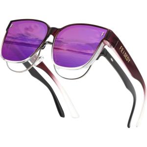 FEISEDY Sunglasses Fit Over Glasses Oversized Polarized Shiny for Women Sunglasses UV400 B0269(Gradual Purple Frame & Purple Mirror Lens)