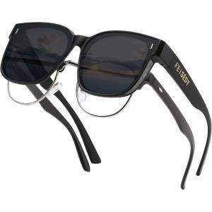 FEISEDY Sunglasses Fit Over Glasses Oversized Polarized Shiny for Women Sunglasses UV400 B0269(Matte Black Frame & Grey Lens)