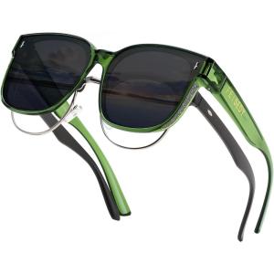 FEISEDY Sunglasses Fit Over Glasses Oversized Polarized Shiny for Women Sunglasses UV400 B0269(Transparent Green Frame & Grey)