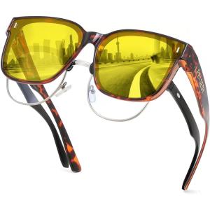 FEISEDY Sunglasses Fit Over Glasses Oversized Polarized Shiny for Women Sunglasses UV400 B0269(Yellow Lens – Leopard Frame)