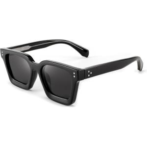 FEISEDY Sunglasses Men Women Polarized, Chunky Square Thick Frame, Rectangle UV400 Shade Sun Glasses B2396(001 Black Frame | Polarized Gray Lenses)