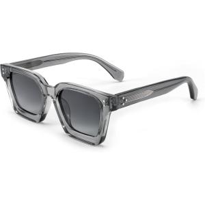 FEISEDY Sunglasses Men Women Polarized, Chunky Square Thick Frame, Rectangle UV400 Shade Sun Glasses B2396(003 Transparent Gray Frame | Polarized Gray Lenses)