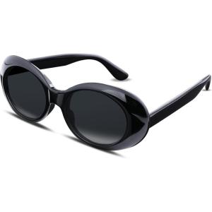 FEISEDY Sunglasses White Oval Clout Goggles for Women Men Retro Round Trendy Rimmed Clueless Costume Frame B2253(Black)