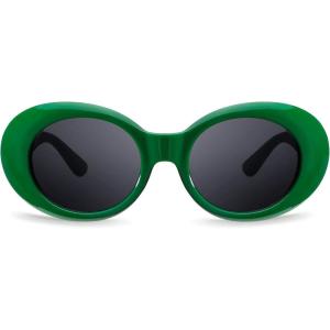 FEISEDY Sunglasses White Oval Clout Goggles for Women Men Retro Round Trendy Rimmed Clueless Costume Frame B2253(Green)