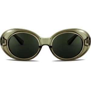FEISEDY Sunglasses White Oval Clout Goggles for Women Men Retro Round Trendy Rimmed Clueless Costume Frame B2253(Green-transparent)