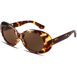 FEISEDY Sunglasses White Oval Clout Goggles for Women Men Retro Round Trendy Rimmed Clueless Costume Frame B2253(Leopard)
