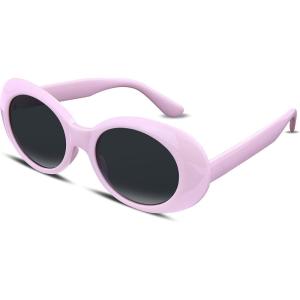 FEISEDY Sunglasses White Oval Clout Goggles for Women Men Retro Round Trendy Rimmed Clueless Costume Frame B2253(Pink)