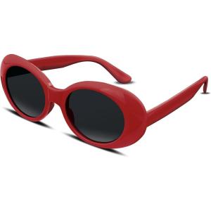 FEISEDY Sunglasses White Oval Clout Goggles for Women Men Retro Round Trendy Rimmed Clueless Costume Frame B2253(Red)