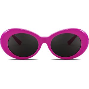 FEISEDY Sunglasses White Oval Clout Goggles for Women Men Retro Round Trendy Rimmed Clueless Costume Frame B2253(Rose Red)