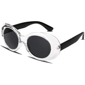 FEISEDY Sunglasses White Oval Clout Goggles for Women Men Retro Round Trendy Rimmed Clueless Costume Frame B2253(Transparent)