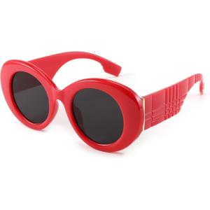 FEISEDY Sunglasses Women Fashion Luxury Oversized Oval Round Thick Frame Sunglasses Lady Shades Sun Glasses B0014(Red Frame | Gray Lens)