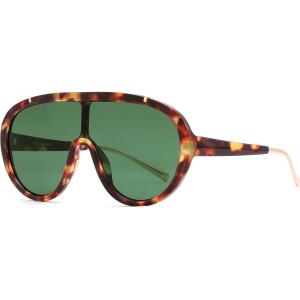 FEISEDY Sunglasses Women Oversized One Piece Frame UV400 Sun Glasses Trendy Retro Shades B2580(Leopard Green)